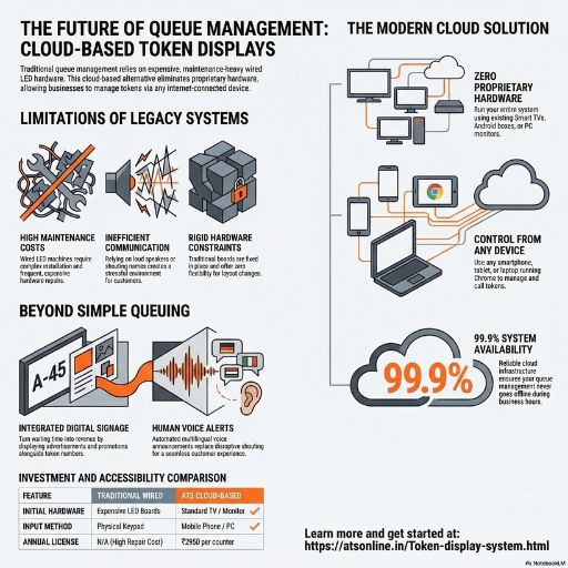 Patients looking at a modern Smart TV displaying token numbers and health information in a hospital waiting room.