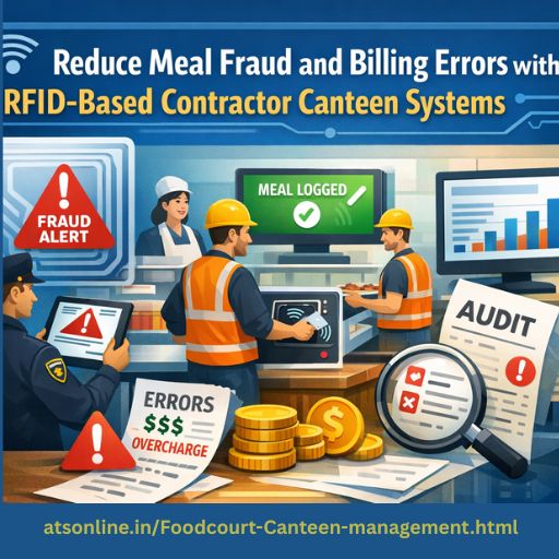 A factory supervisor reviewing automated contractor meal reports on a computer screen.