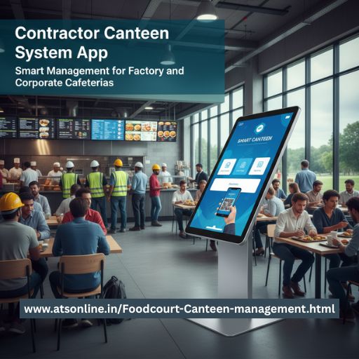 A contractor tapping an RFID card at a canteen POS system to redeem a meal.