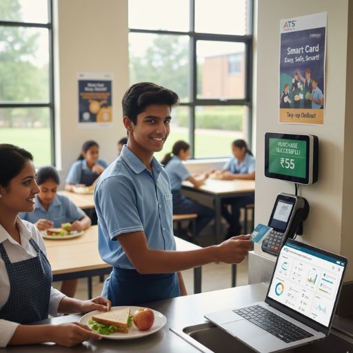 A student using a cashless school card at a canteen.